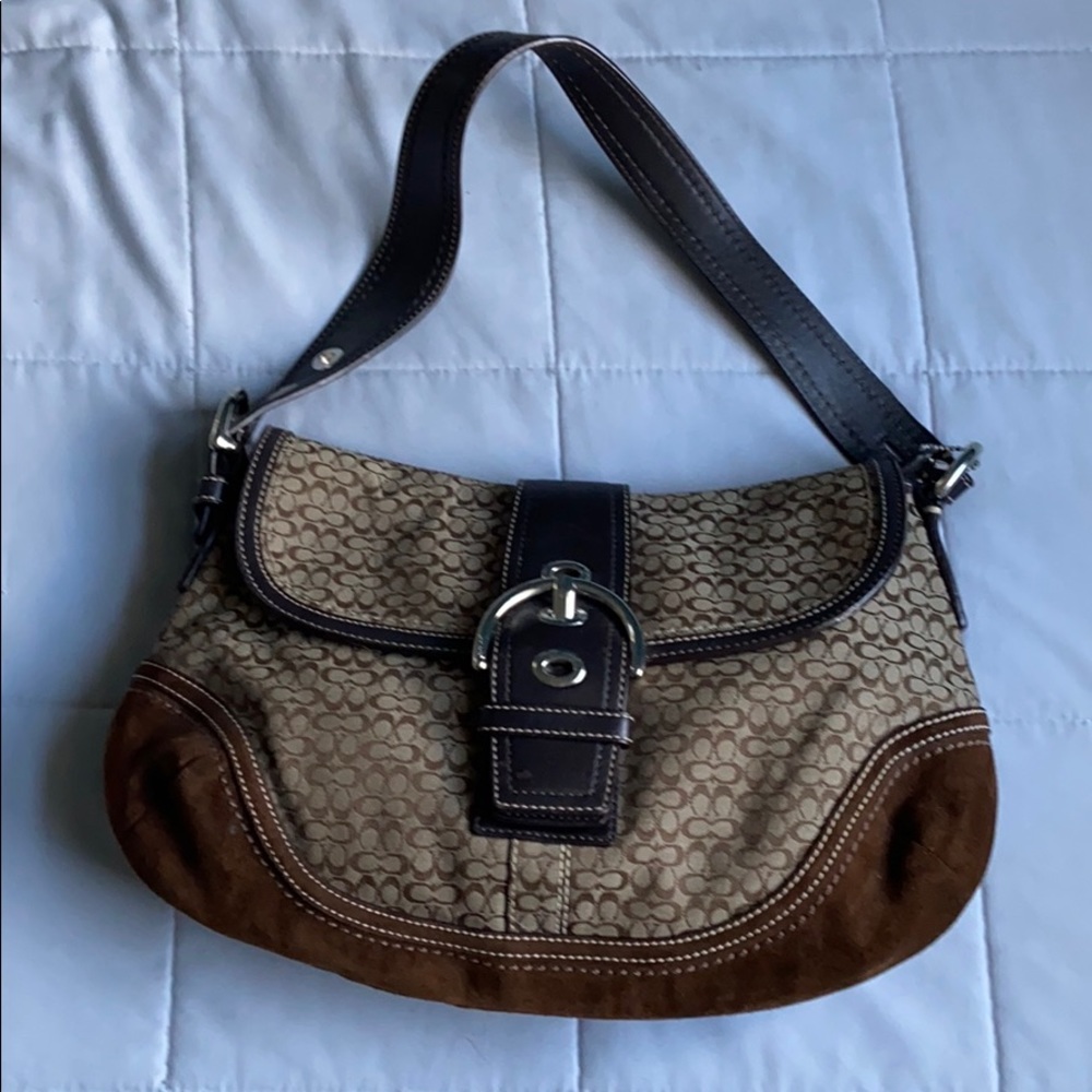 Coach Soho Signature Buckle Brown Jacquard Hobo